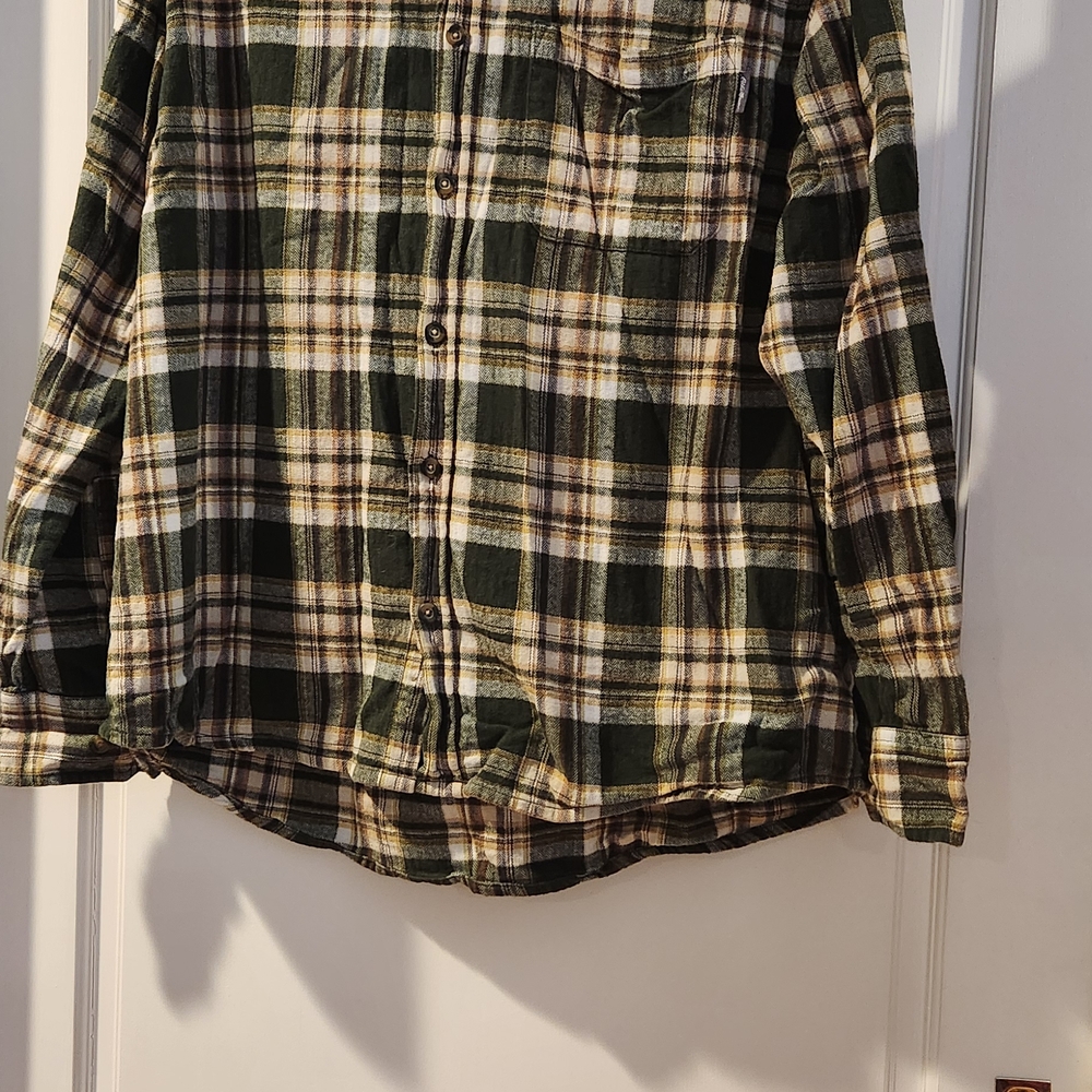 Eddie Bauer Green and Beige Plaid Shirt